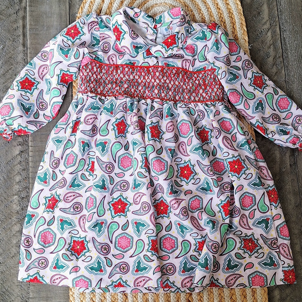 Pink and White Smocked Sundress with Peter Pan Collar